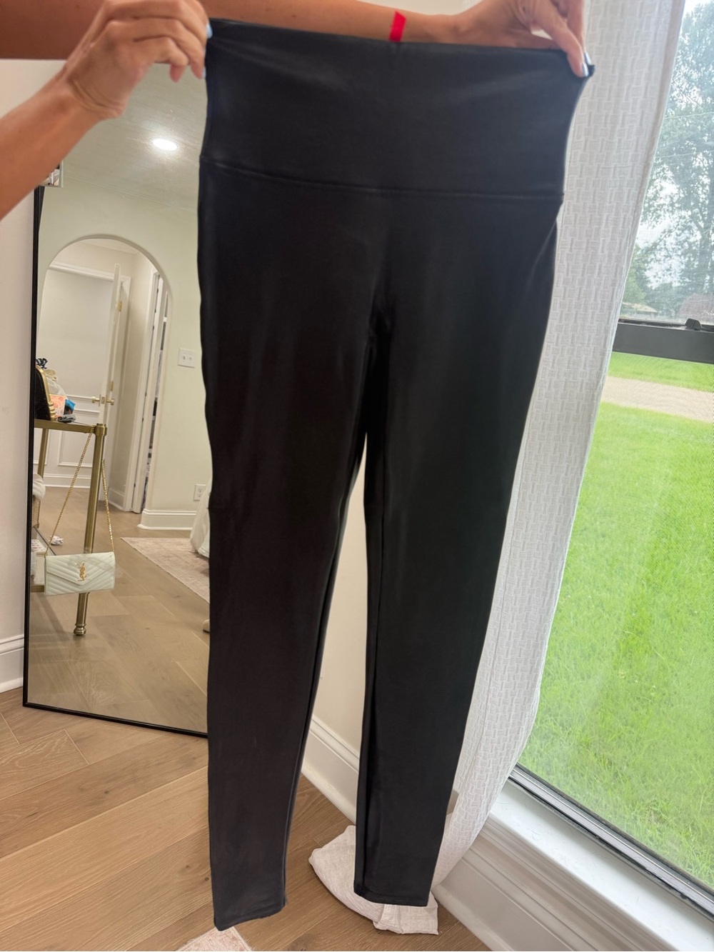 SPANX Black High-Waist Ankle-Length Pleather Pants (fit like leggings)
